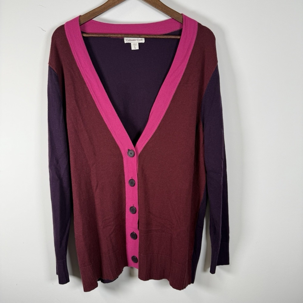 Coldwater Creek Cardigan Button Multi Poor Women's XL Size 16 Color‎ Block